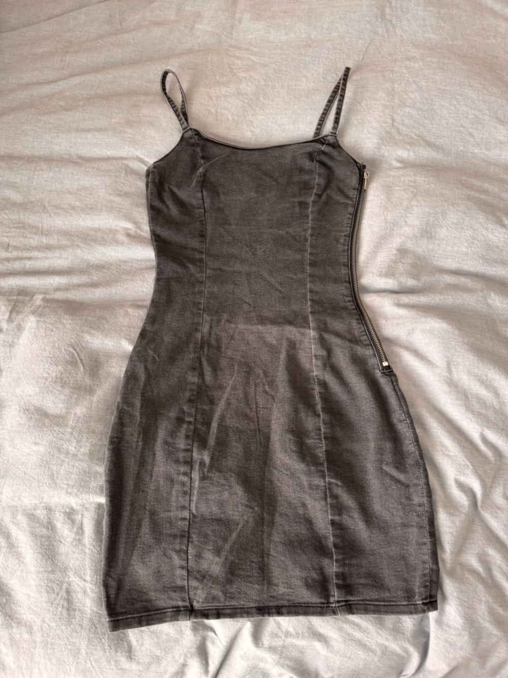 H&M washed Black Spaghetti-Strap Bodycon Mini Dress